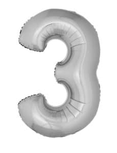 Ballon chiffre 3 – Argent - Non gonflé